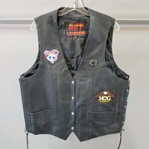 HOT LEATHER Black Motorcycle vest w/HOG & Extra patches - sz 2XL